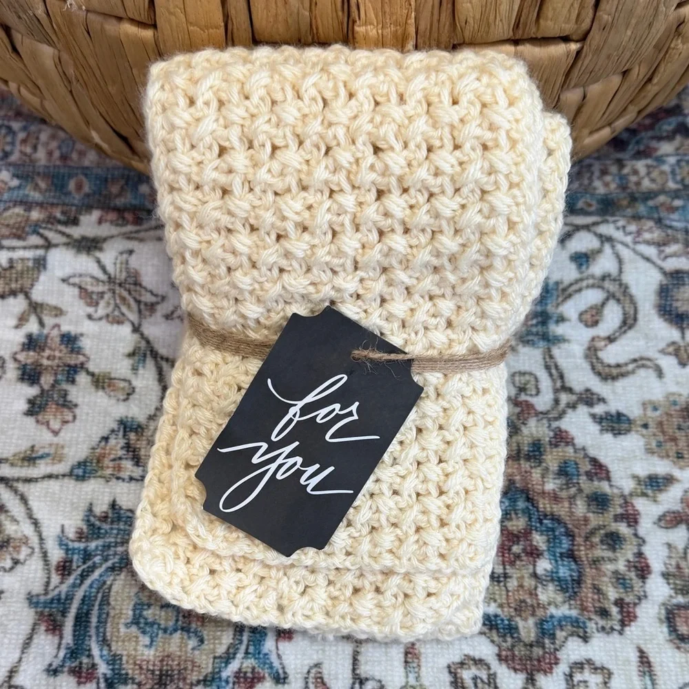 Vintage Handmade Cream Crochet Long Knit Scarf 71-73” Long Gift Wrapped